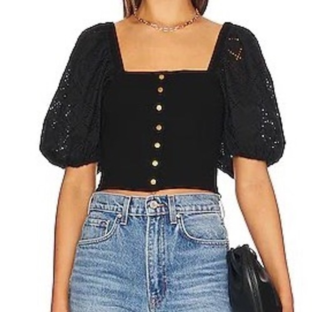 Heartloom Nami Top Small Ribbed Bodice Puff Sleeves Snap Front Cottage Western